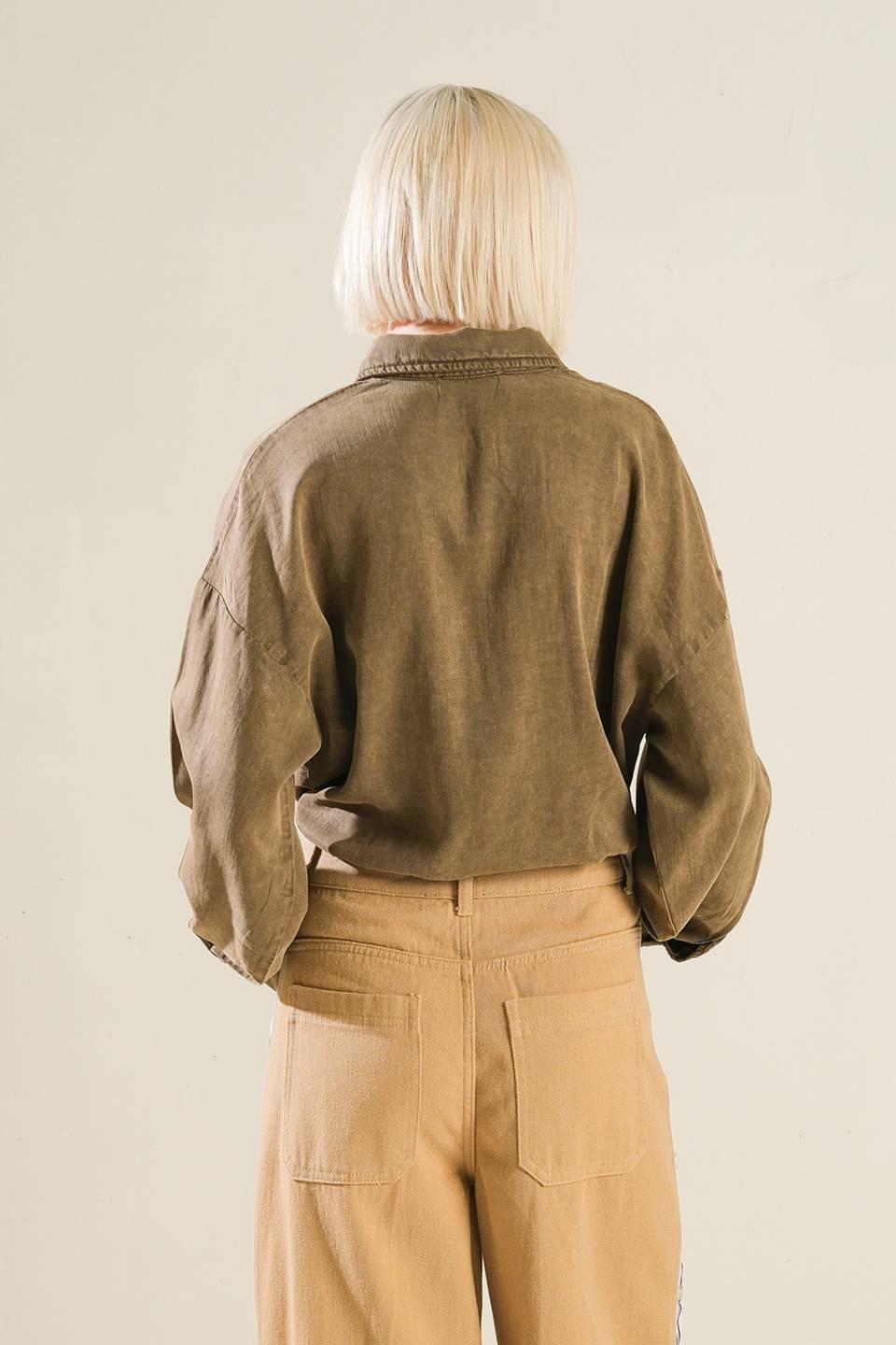Park Avenue Woven Bodysuit in brown, view 2 — Soul Flow Apparel
