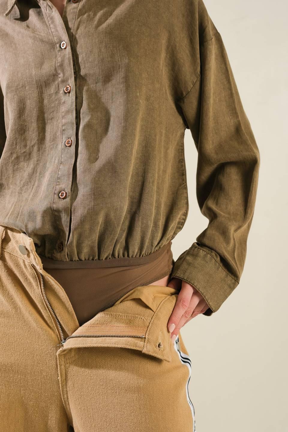 Park Avenue Woven Bodysuit in brown, view 4 — Soul Flow Apparel