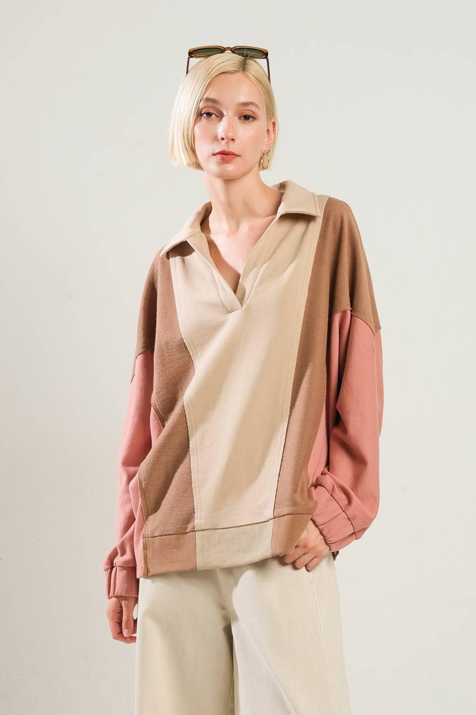 Time Spent Together Knit Top in taupe multi, view 1 — Soul Flow Apparel