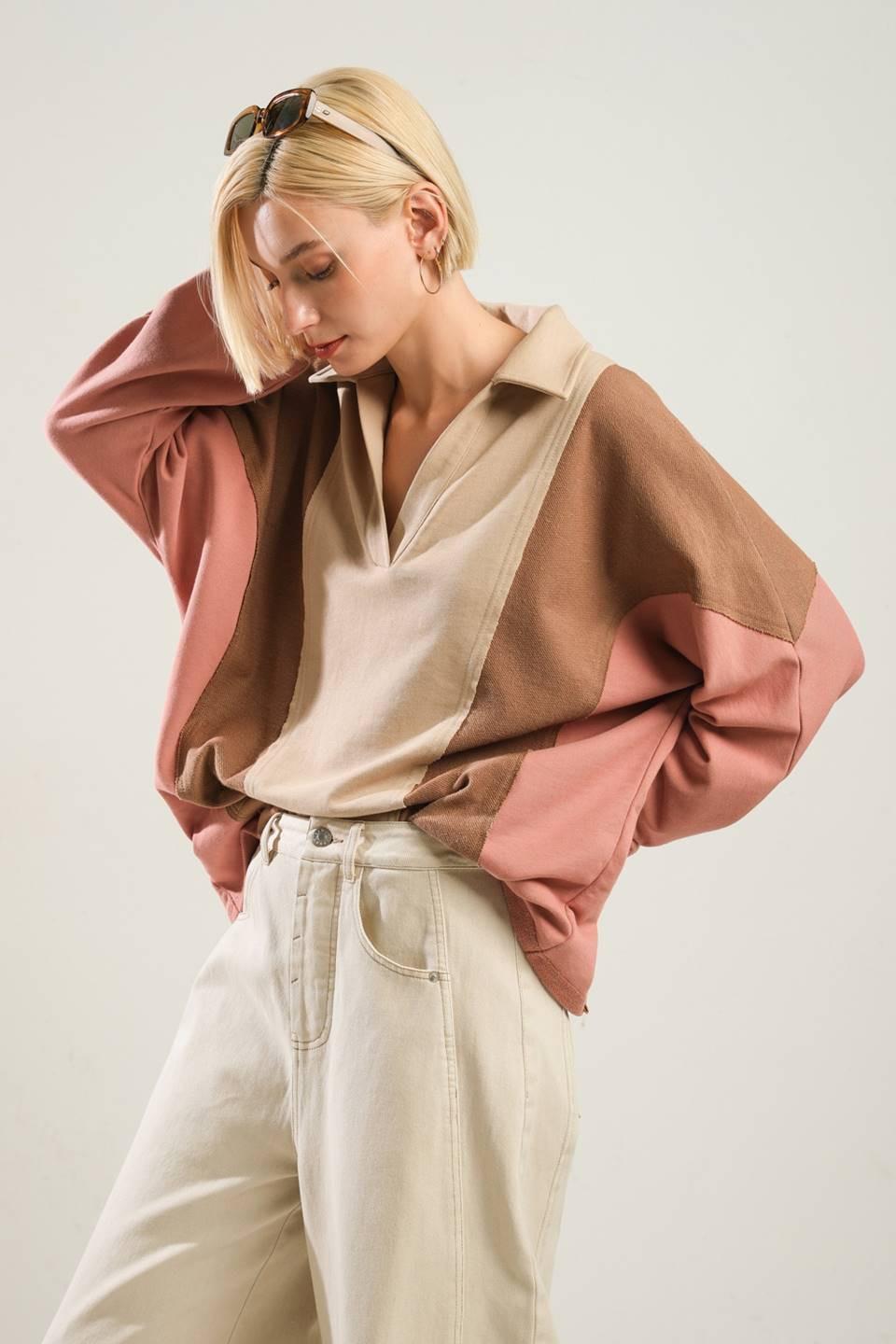 Time Spent Together Knit Top in taupe multi, view 4 — Soul Flow Apparel