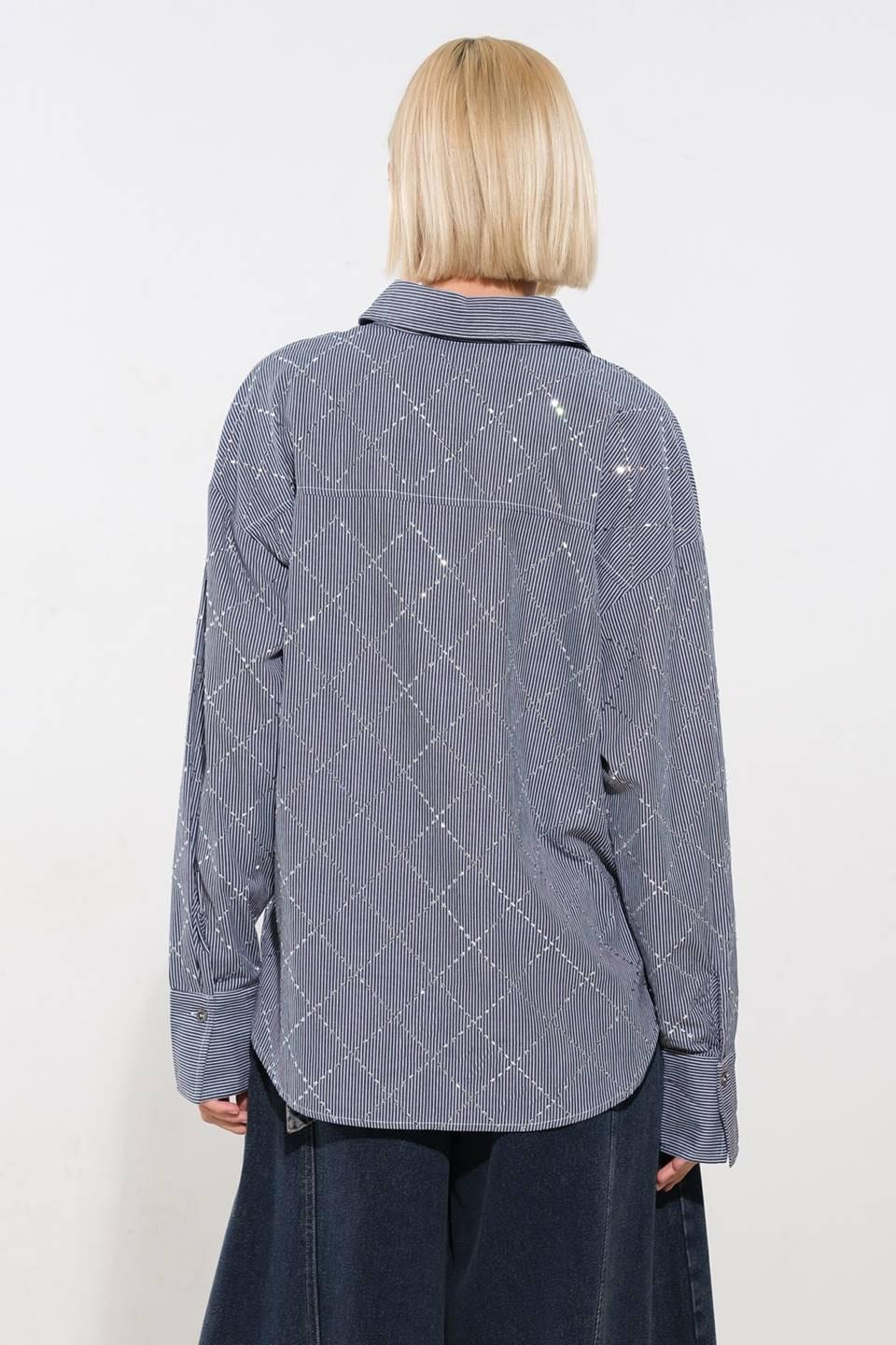 Graceful Appearance Woven Top in navy white, view 2 — Soul Flow Apparel