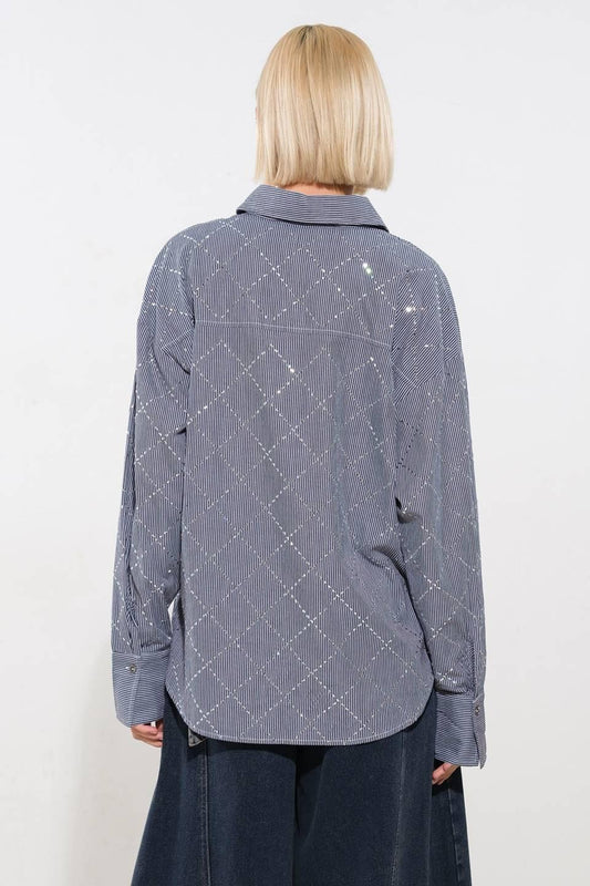 Graceful Appearance Woven Top in navy white, view 2 — Soul Flow Apparel