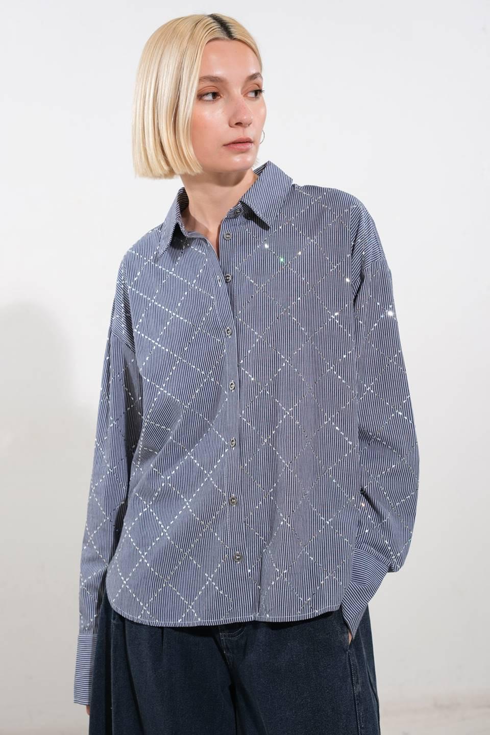 Graceful Appearance Woven Top in navy white, view 4 — Soul Flow Apparel