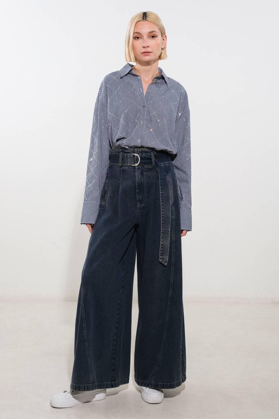 Graceful Appearance Woven Top in navy white, view 5 — Soul Flow Apparel