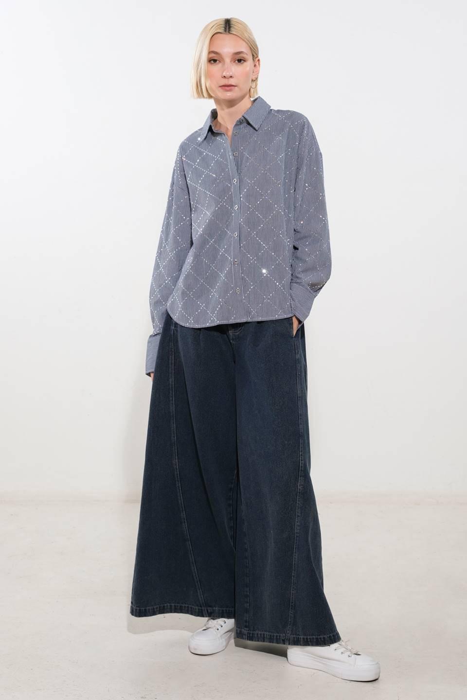 Graceful Appearance Woven Top in navy white, view 7 — Soul Flow Apparel
