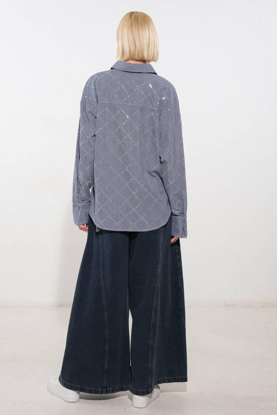 Graceful Appearance Woven Top in navy white, view 8 — Soul Flow Apparel