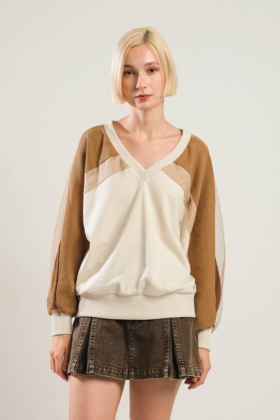 Last Fling Crea, Blocked Top in cream, view 1 — Soul Flow Apparel