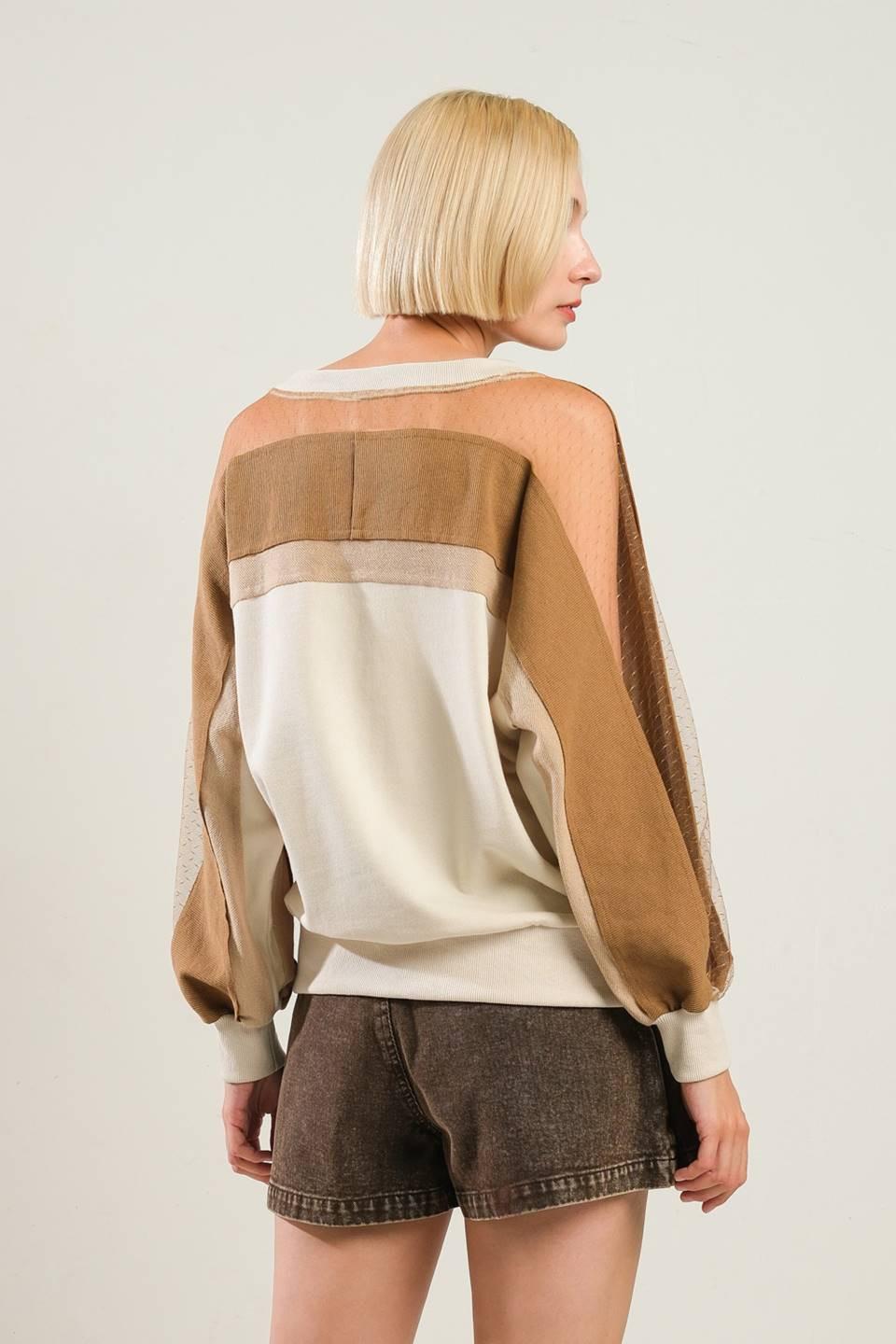 Last Fling Crea, Blocked Top in cream, view 2 — Soul Flow Apparel