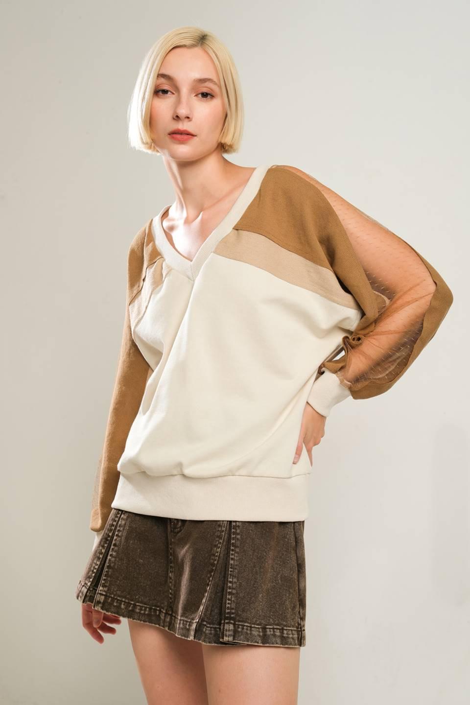 Last Fling Crea, Blocked Top in cream, view 4 — Soul Flow Apparel