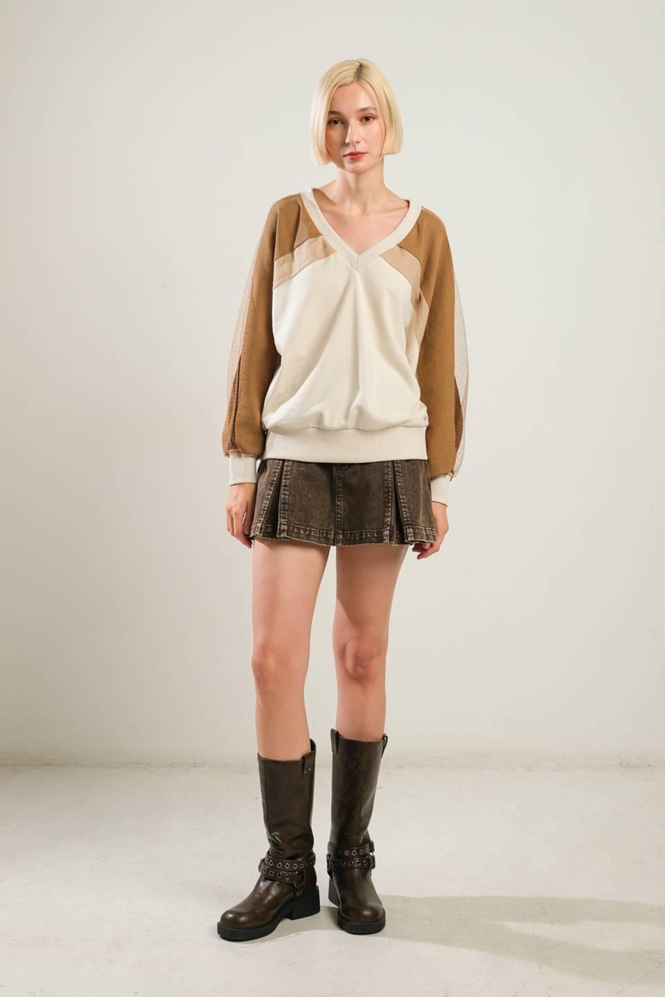 Last Fling Crea, Blocked Top in cream, view 5 — Soul Flow Apparel