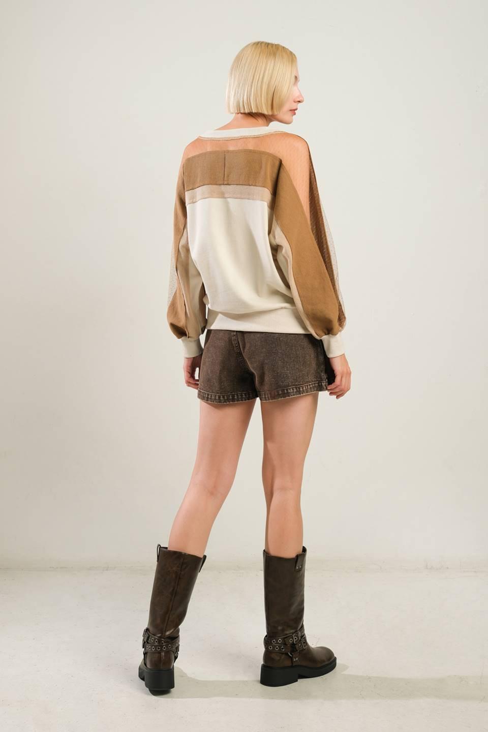 Last Fling Crea, Blocked Top in cream, view 6 — Soul Flow Apparel