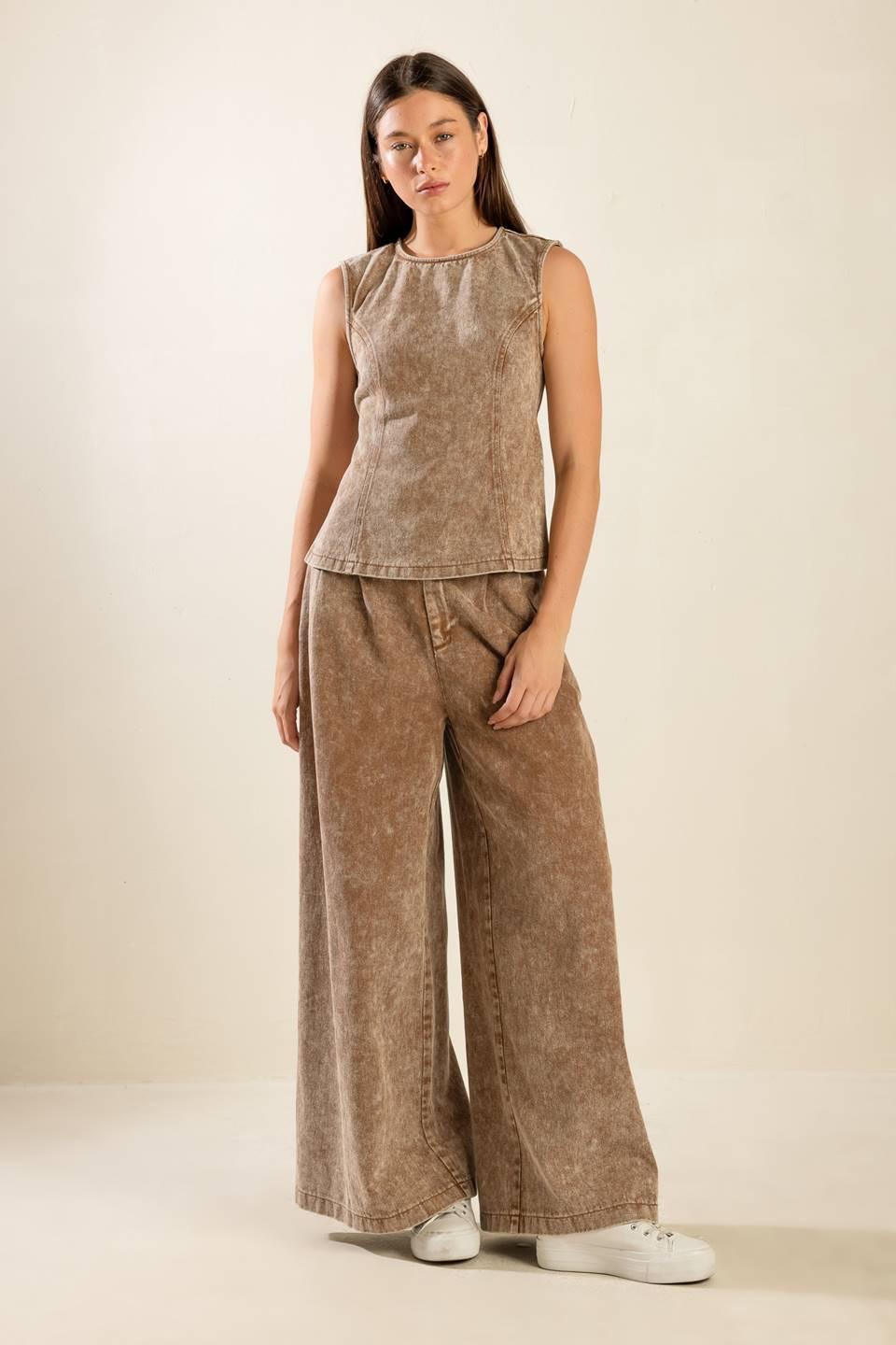 Safe to Say Twill Top in brown, view 1 — Soul Flow Apparel