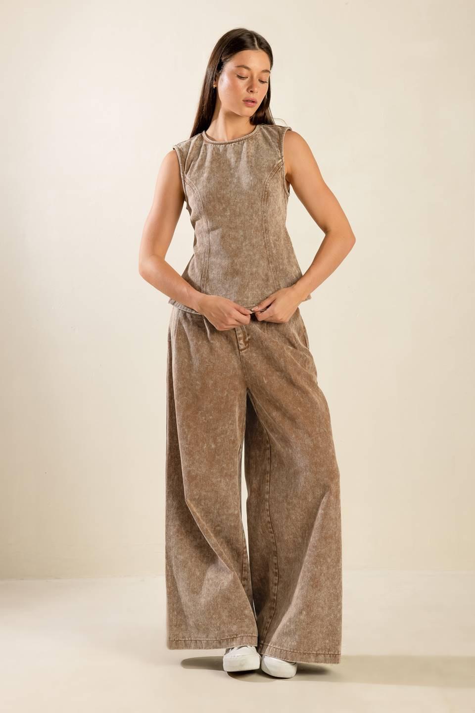 Safe to Say Twill Top in brown, view 2 — Soul Flow Apparel