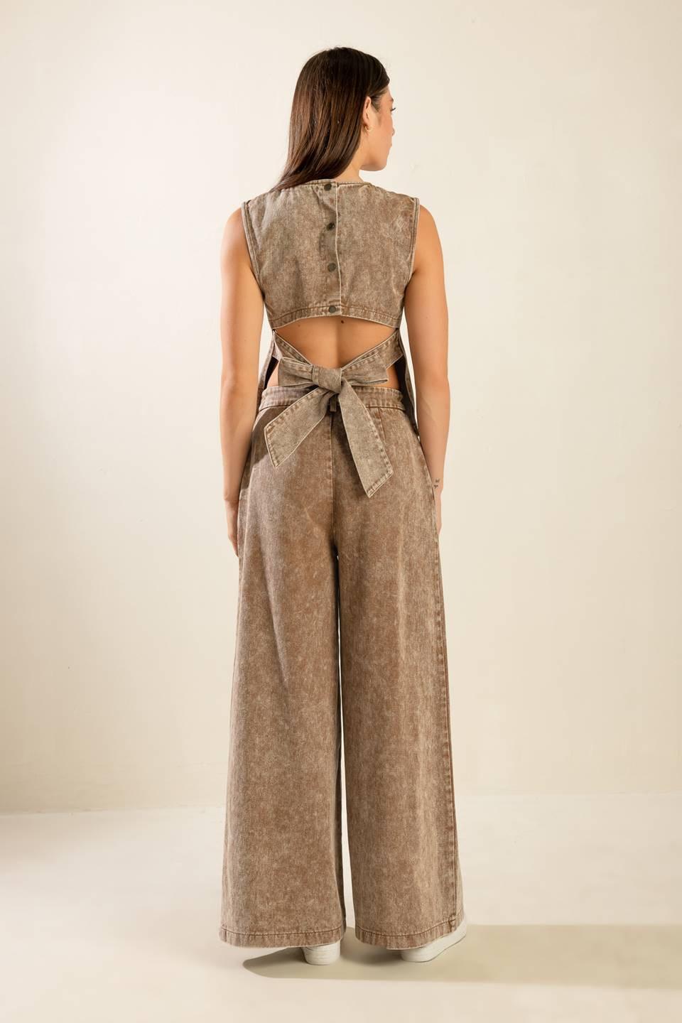 Safe to Say Twill Top in brown, view 6 — Soul Flow Apparel