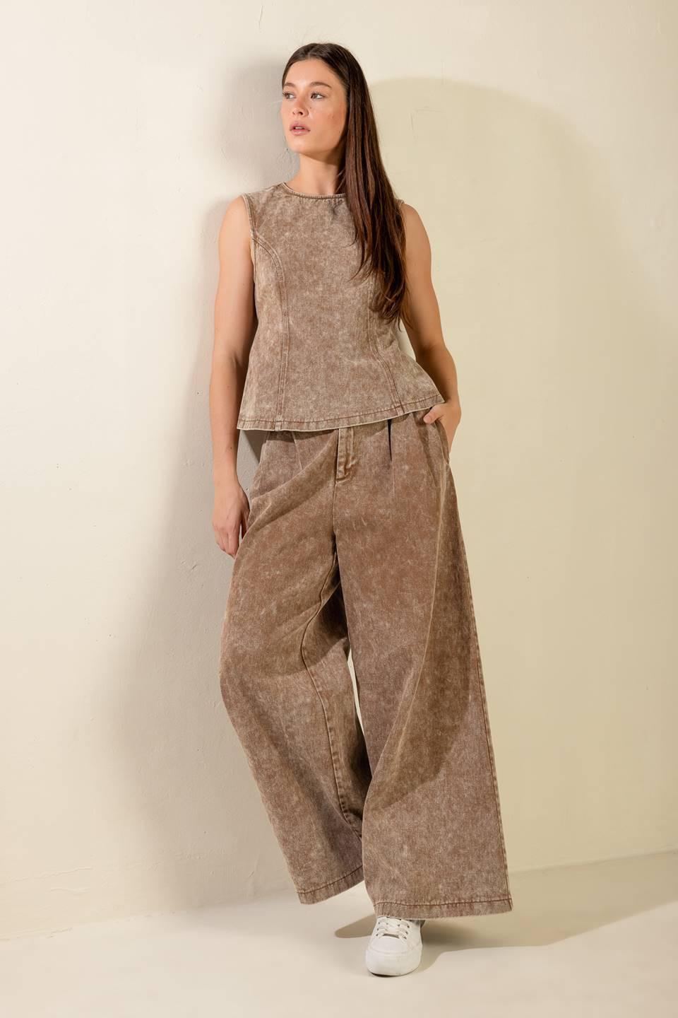 Safe to Say Twill Top in brown, view 7 — Soul Flow Apparel