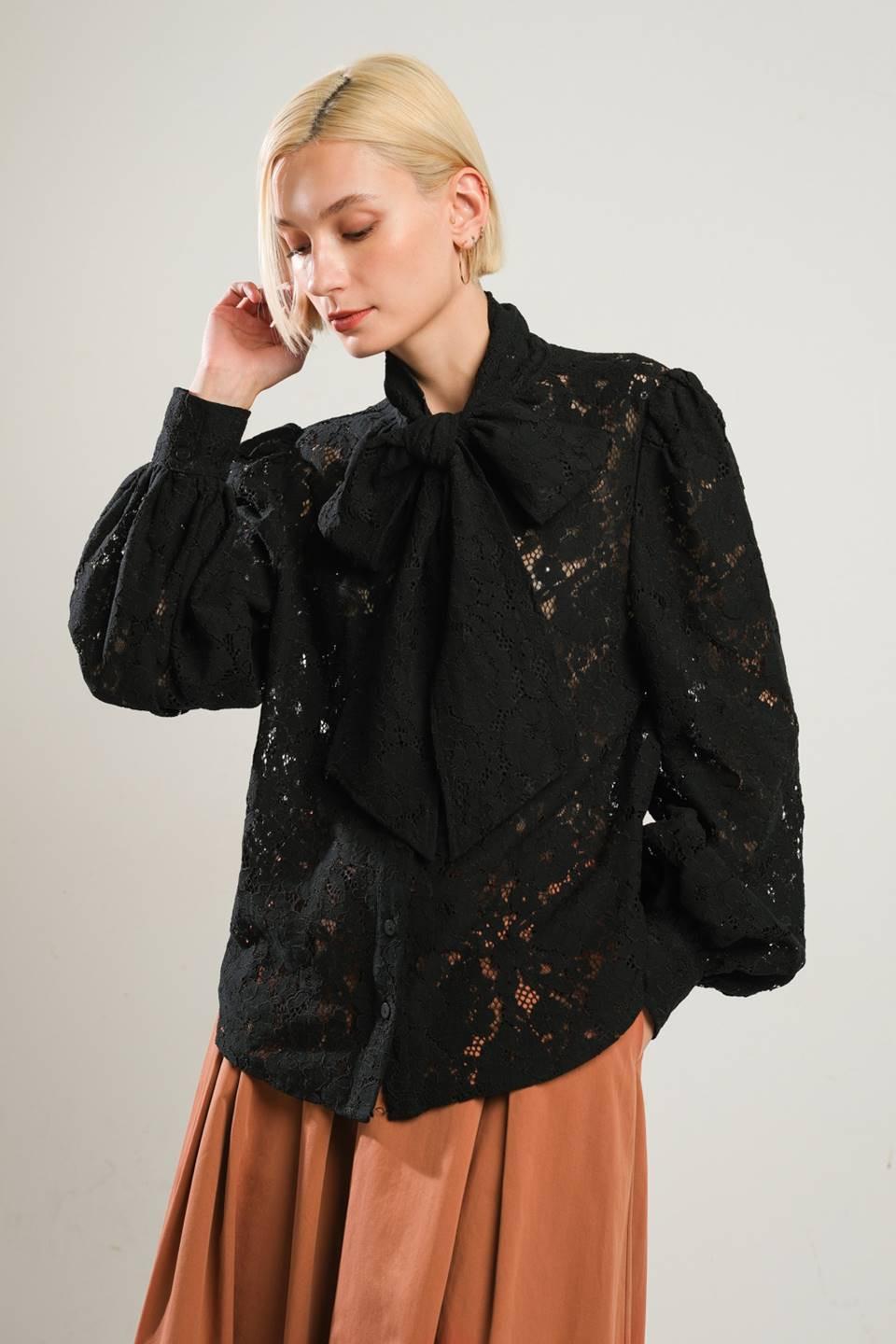 Patriotic Princess Woven Lace Top in black, view 7 — Soul Flow Apparel
