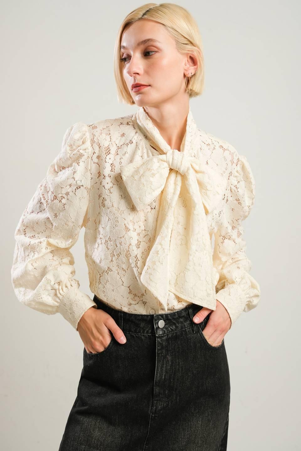 Patriotic Princess Woven Lace Top in cream, view 1 — Soul Flow Apparel