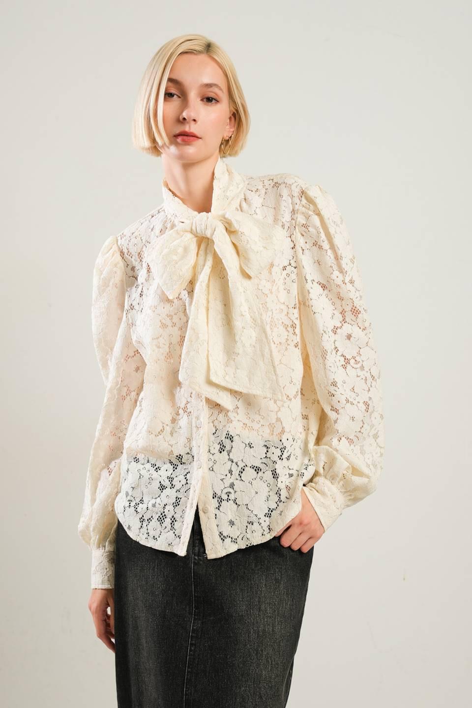 Patriotic Princess Woven Lace Top in cream, view 4 — Soul Flow Apparel