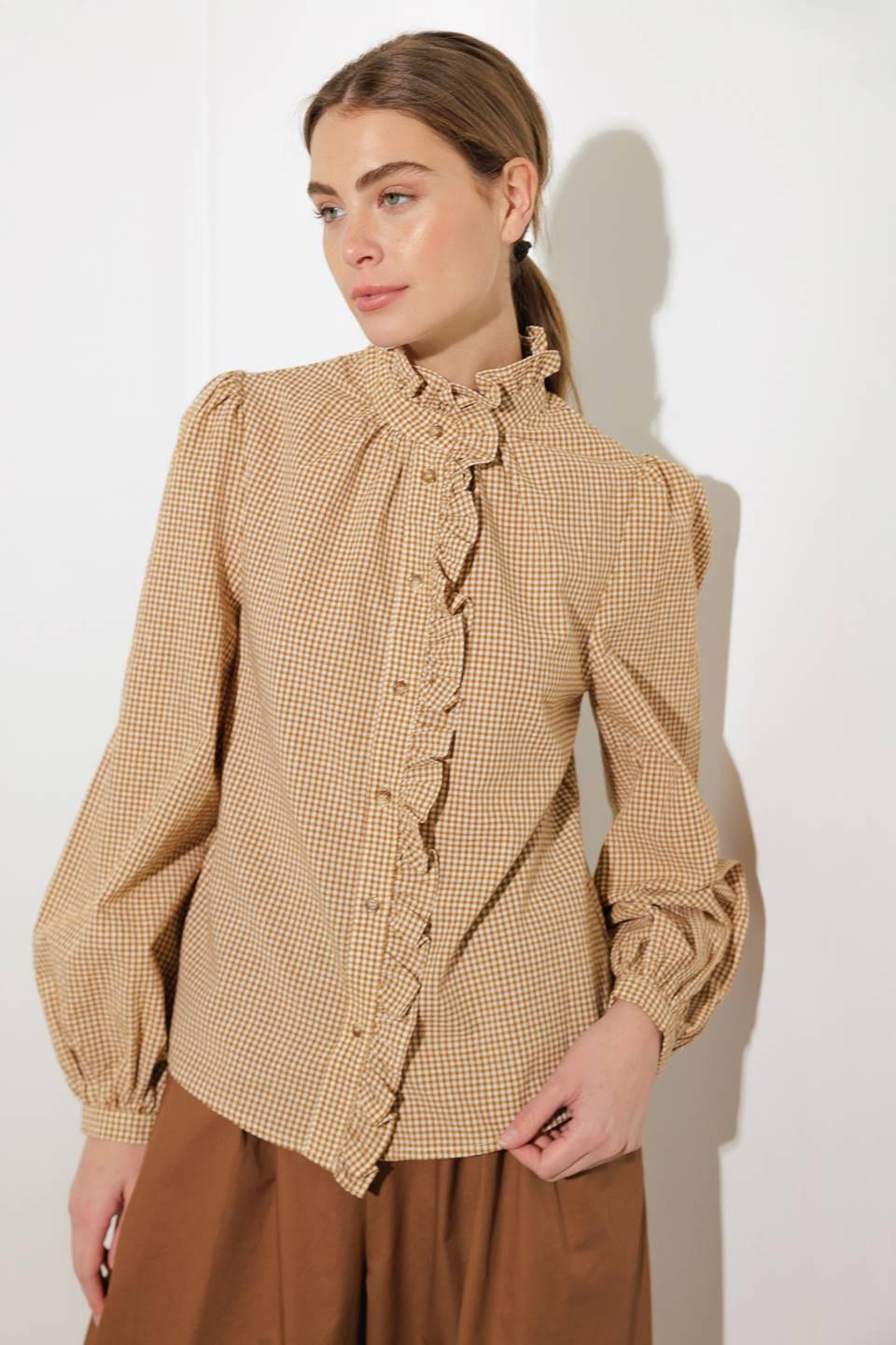 Have Some Grace Woven Top in mustard, view 2 — Soul Flow Apparel