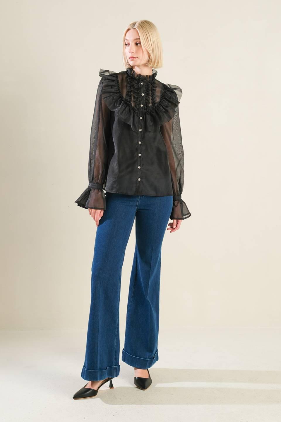 To My Love Woven Blouse in black, view 7 — Soul Flow Apparel