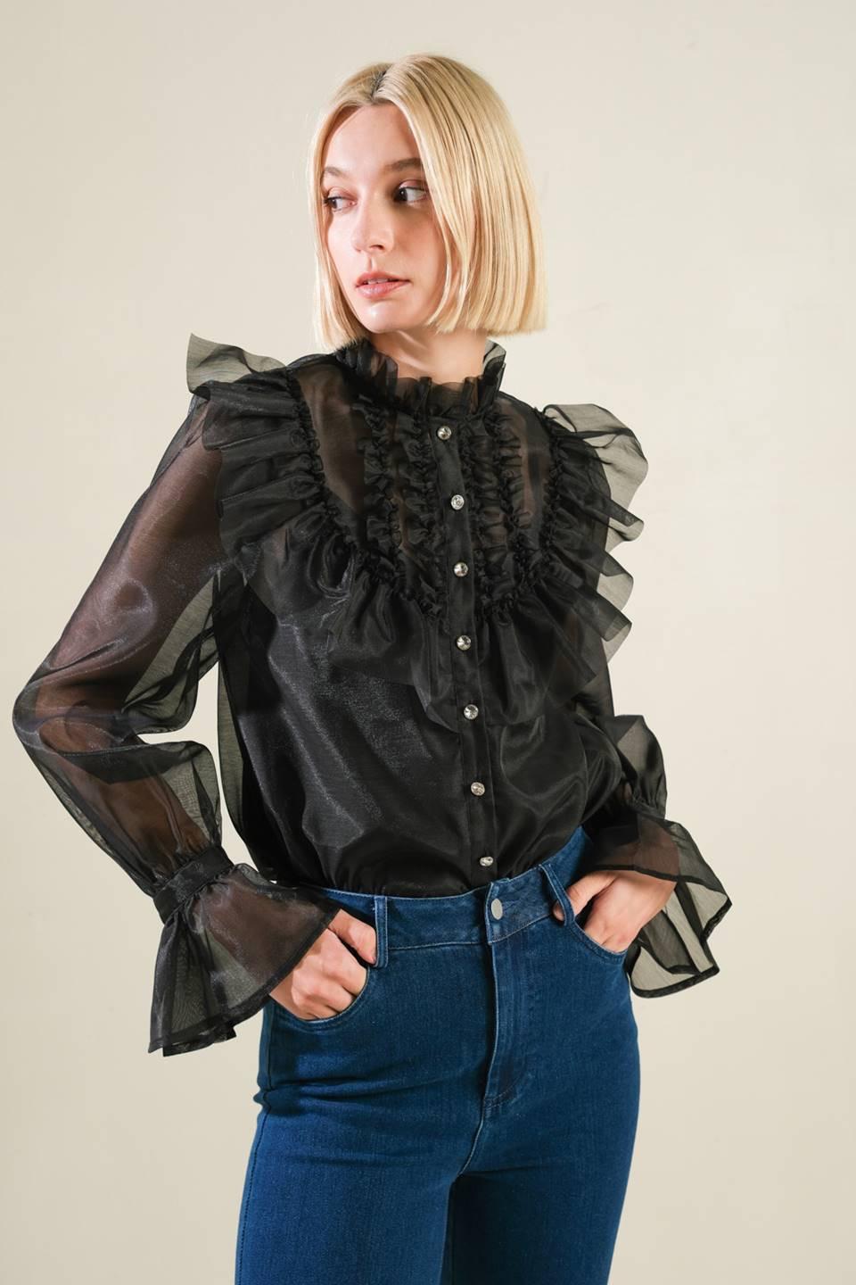 To My Love Woven Blouse in black, view 8 — Soul Flow Apparel