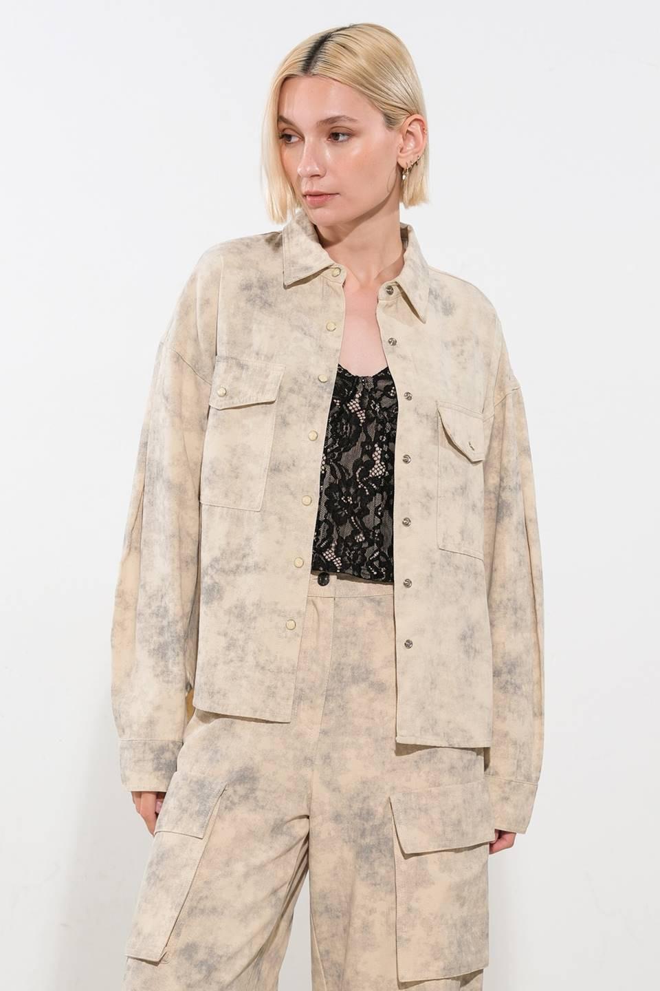 In the Spotlight Woven Top in taupe multi, view 1 — Soul Flow Apparel