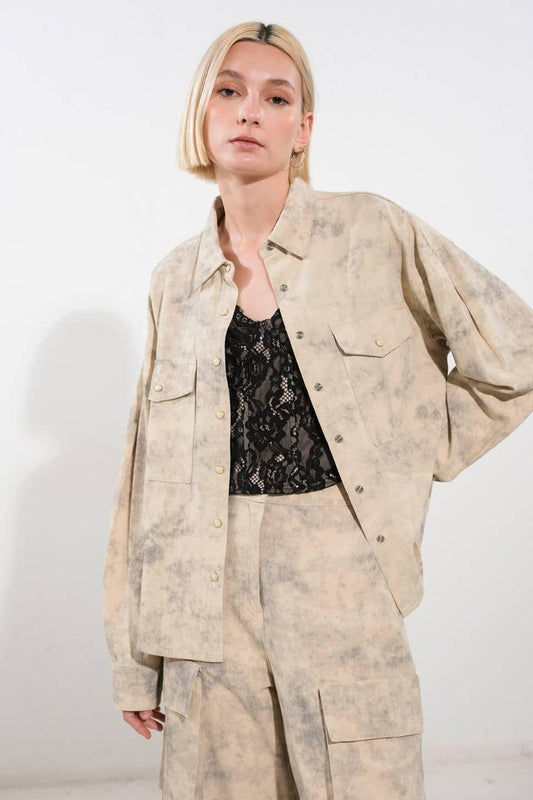 In the Spotlight Woven Top in taupe multi, view 4 — Soul Flow Apparel