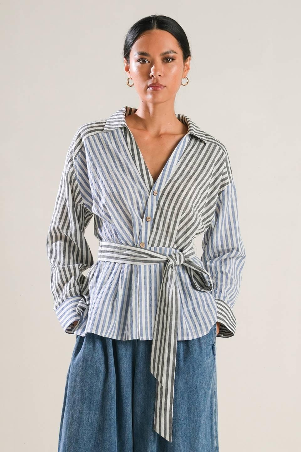 Rays of Hope Woven Top in navy black, view 1 — Soul Flow Apparel