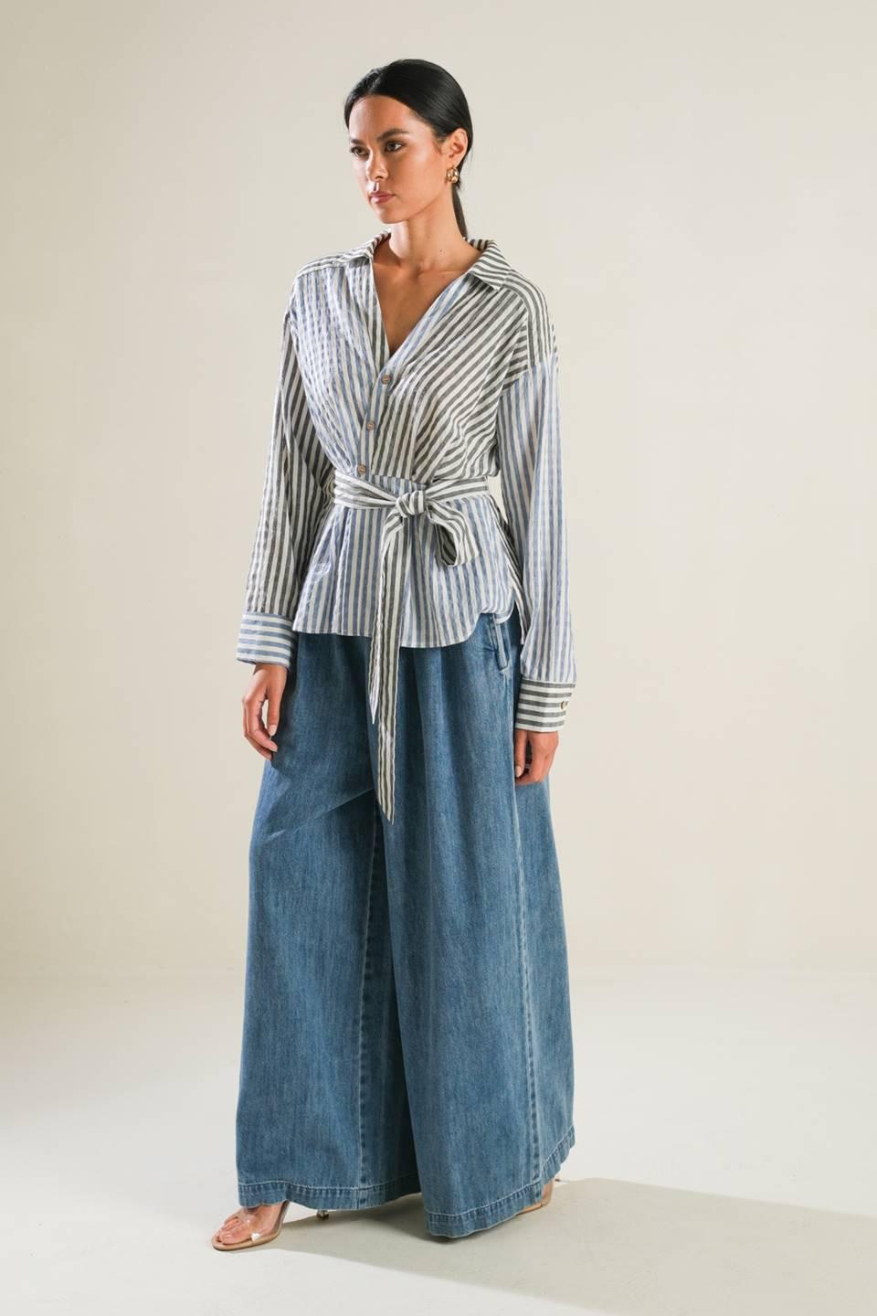 Rays of Hope Woven Top in navy black, view 3 — Soul Flow Apparel