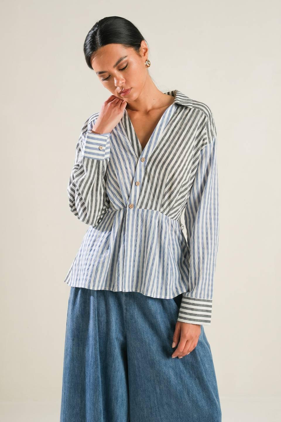 Rays of Hope Woven Top in navy black, view 4 — Soul Flow Apparel