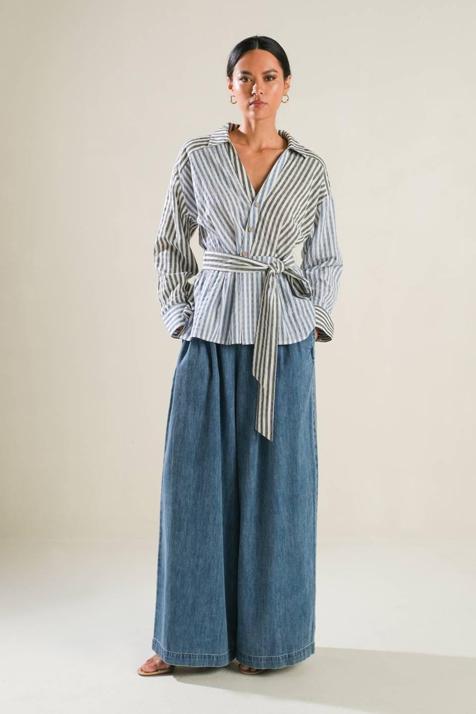 Rays of Hope Woven Top in navy black, view 5 — Soul Flow Apparel
