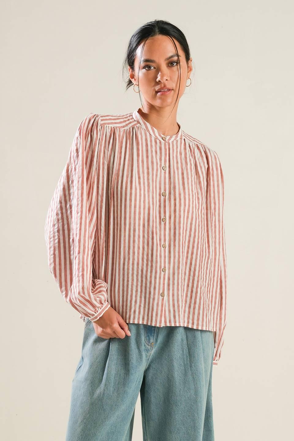 Made Me Realize Peasant Top in rust, view 1 — Soul Flow Apparel