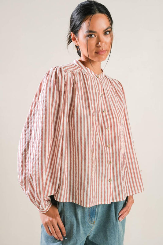Made Me Realize Peasant Top in rust, view 4 — Soul Flow Apparel