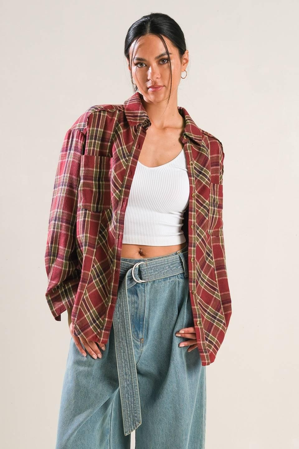 Timeless Charm Woven Top in burgundy, view 1 — Soul Flow Apparel