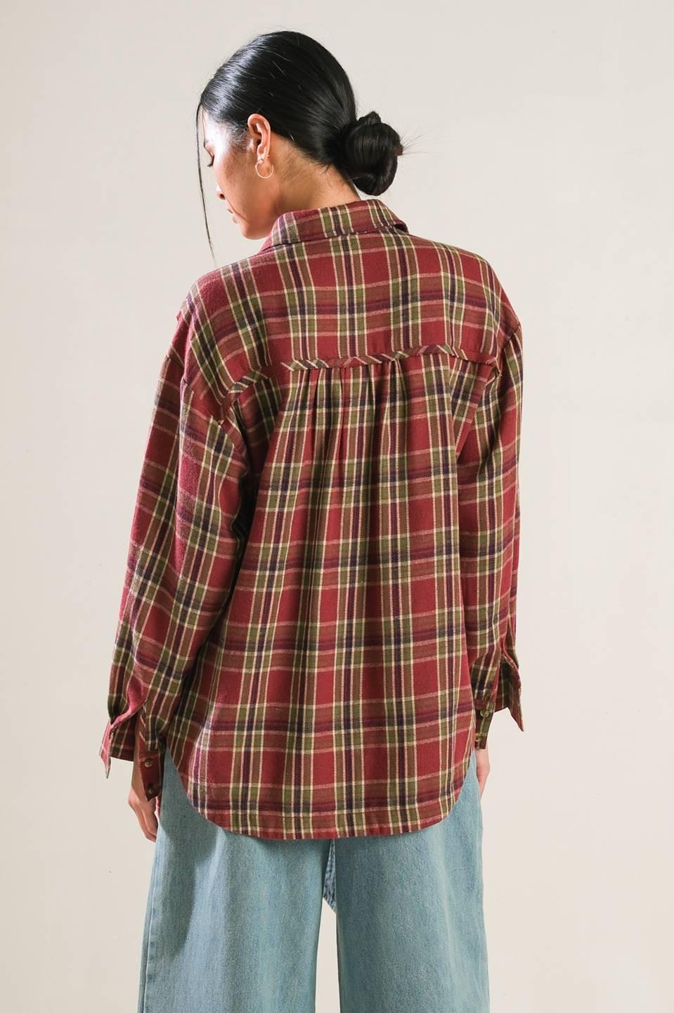 Timeless Charm Woven Top in burgundy, view 2 — Soul Flow Apparel