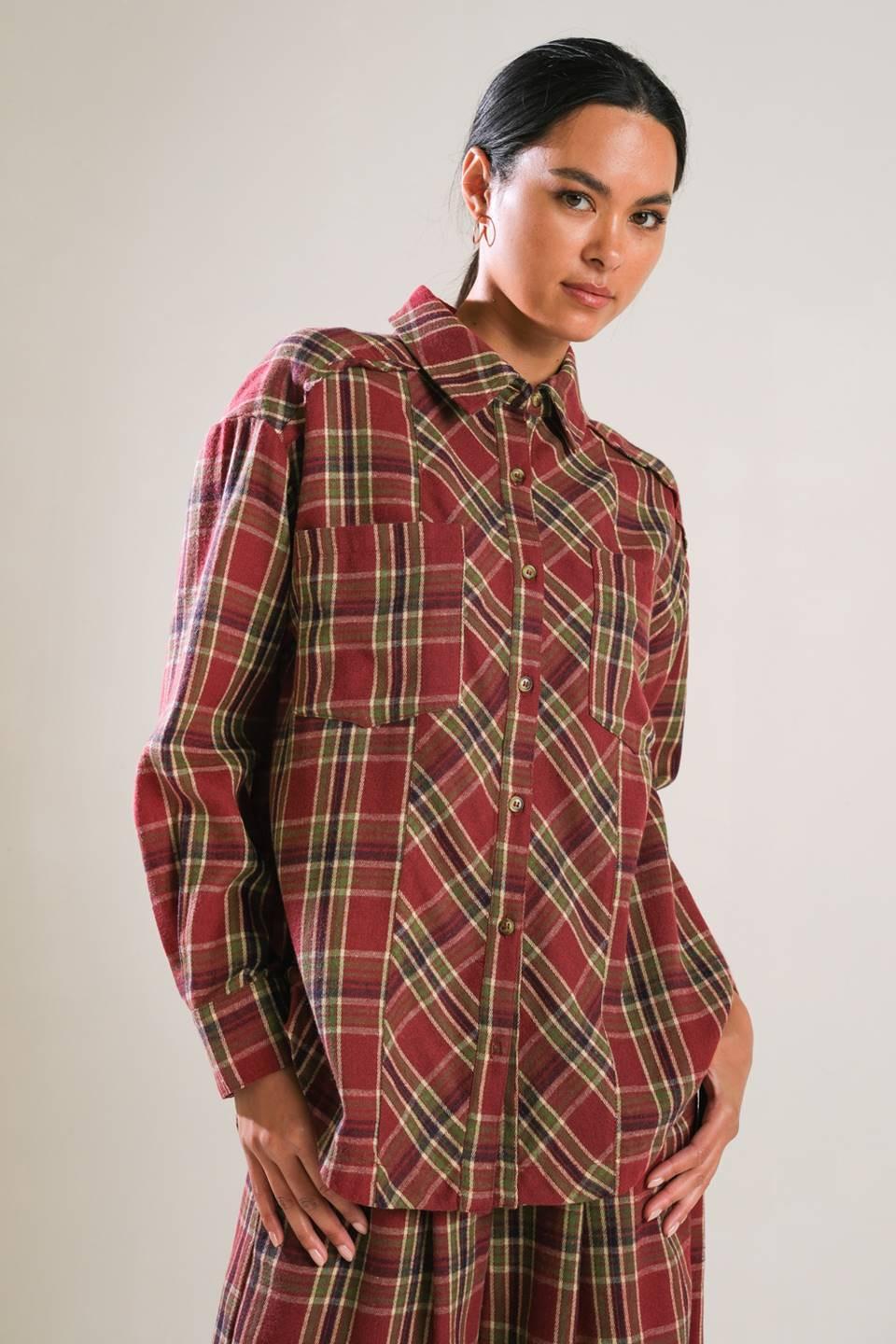 Timeless Charm Woven Top in burgundy, view 4 — Soul Flow Apparel