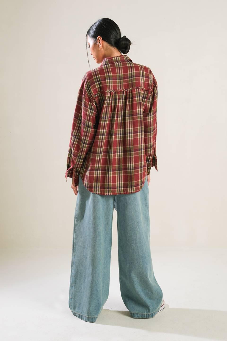 Timeless Charm Woven Top in burgundy, view 6 — Soul Flow Apparel