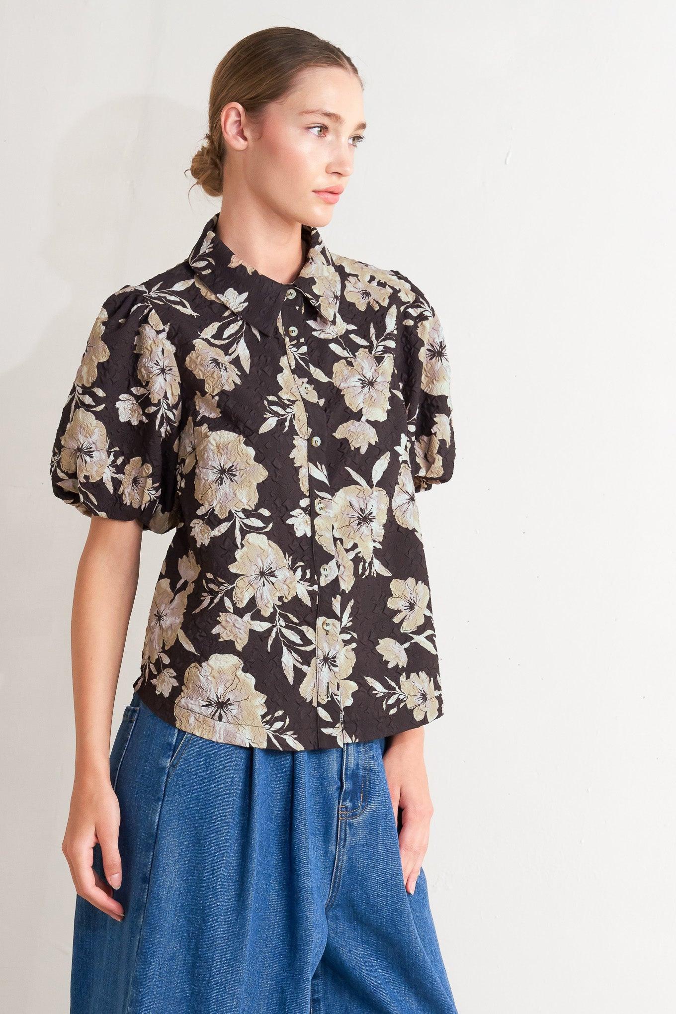 Posh Presence Woven Top in dark brown, view 1 — Soul Flow Apparel