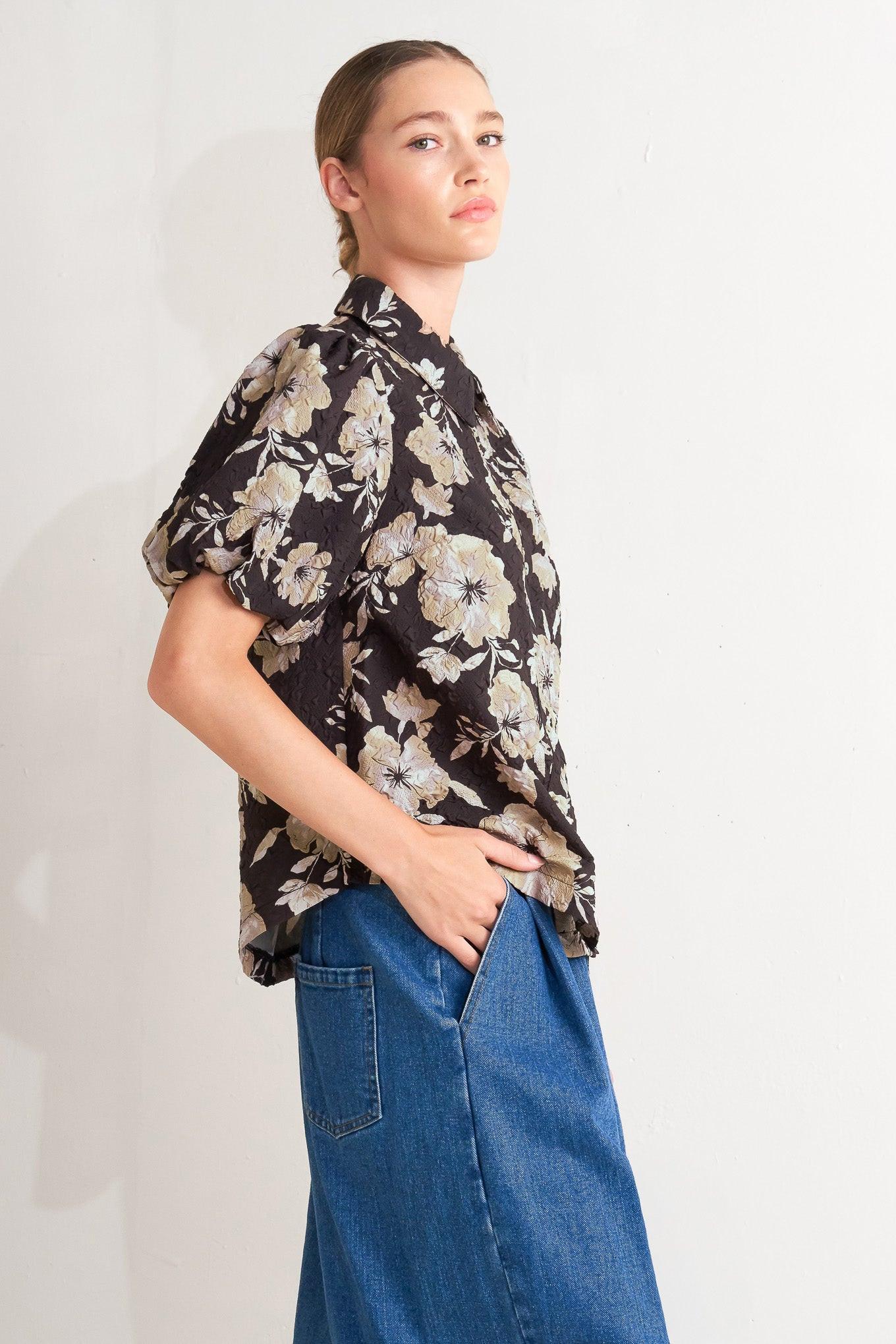 Posh Presence Woven Top in dark brown, view 3 — Soul Flow Apparel
