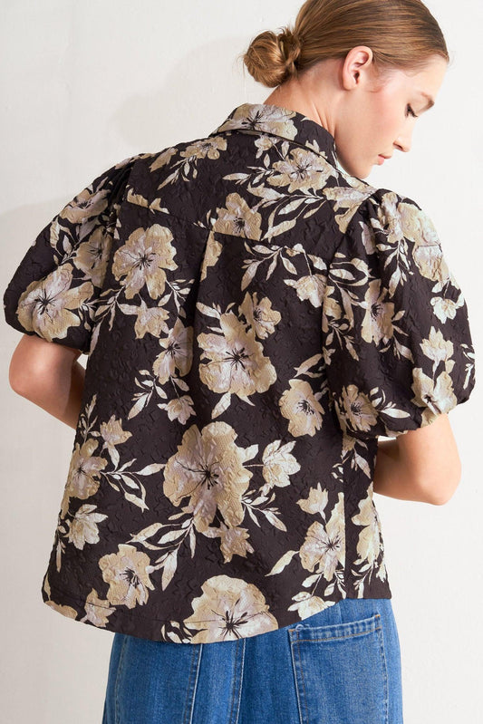 Posh Presence Woven Top in dark brown, view 4 — Soul Flow Apparel