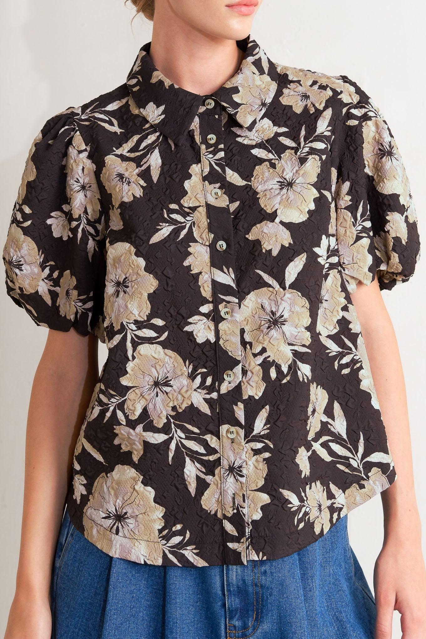 Posh Presence Woven Top in dark brown, view 5 — Soul Flow Apparel