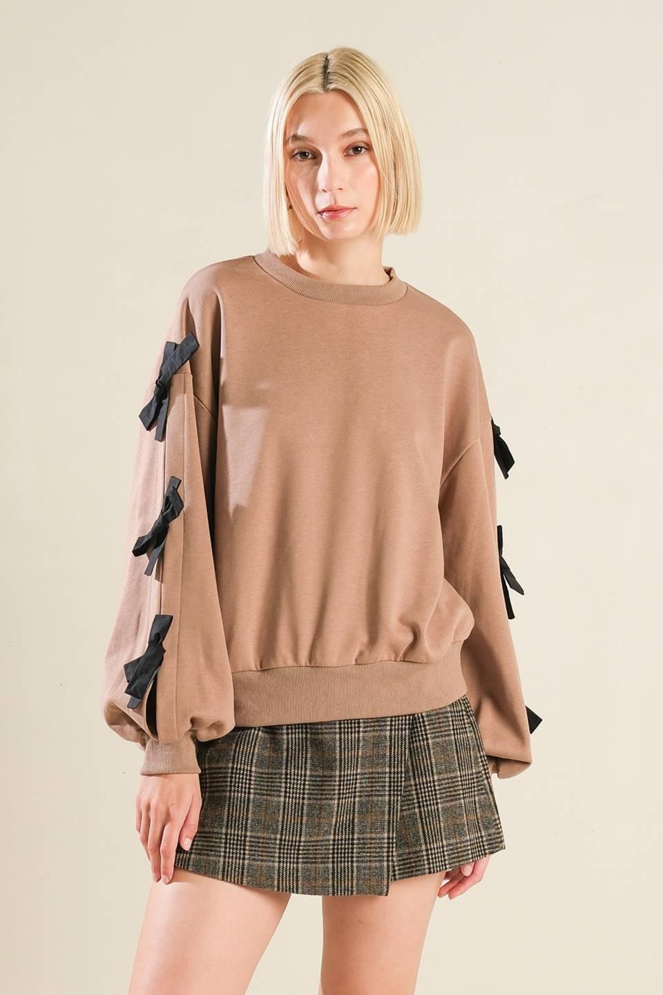 Love So Amazing Sweater Top in taupe black, view 1 — Soul Flow Apparel