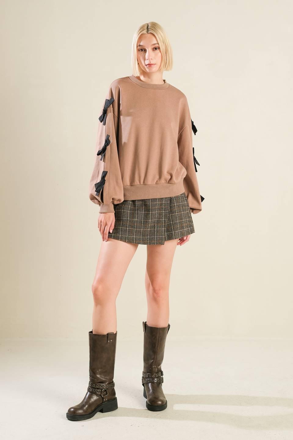 Love So Amazing Sweater Top in taupe black, view 5 — Soul Flow Apparel