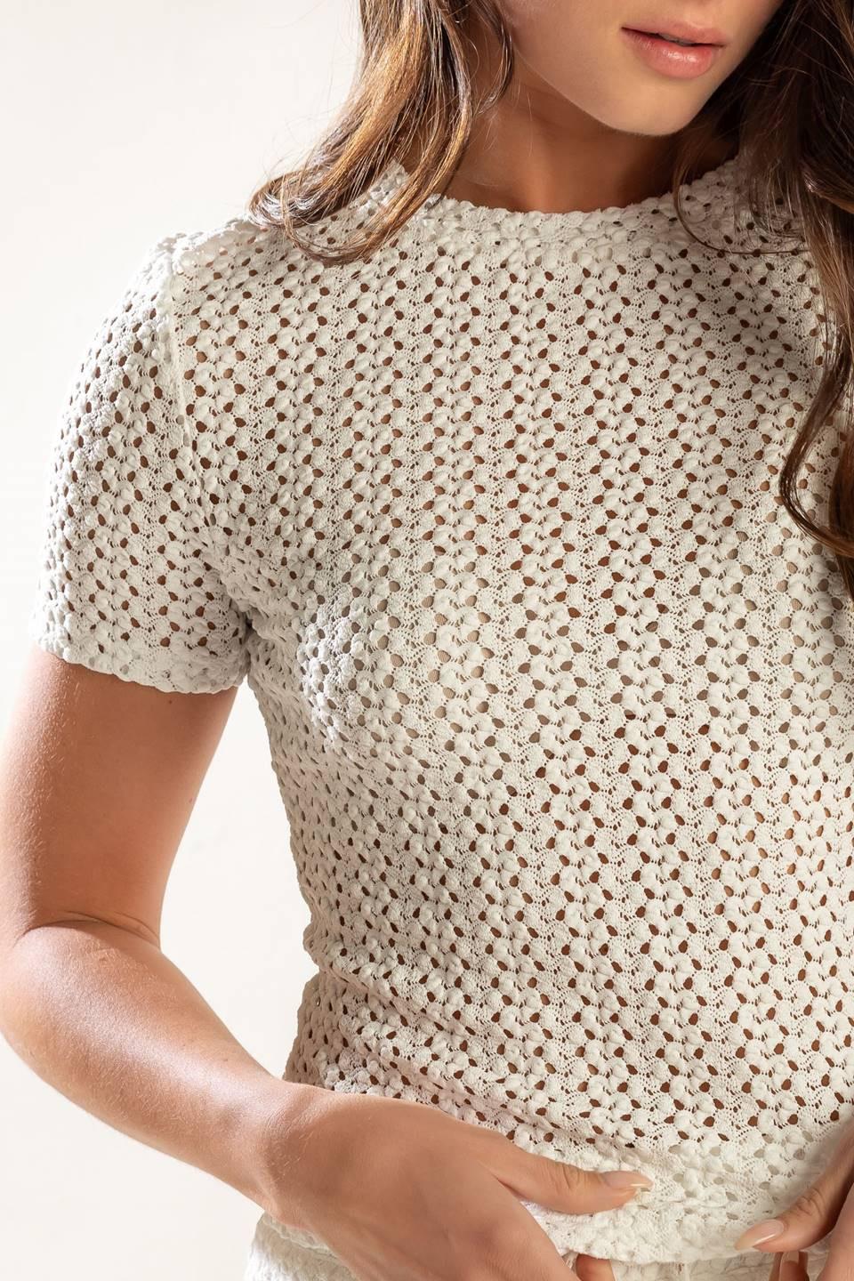 Presence of Love Semi Sheer Knit Top in white, view 4 — Soul Flow Apparel