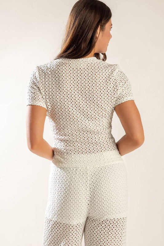 Presence of Love Semi Sheer Knit Top in white, view 6 — Soul Flow Apparel