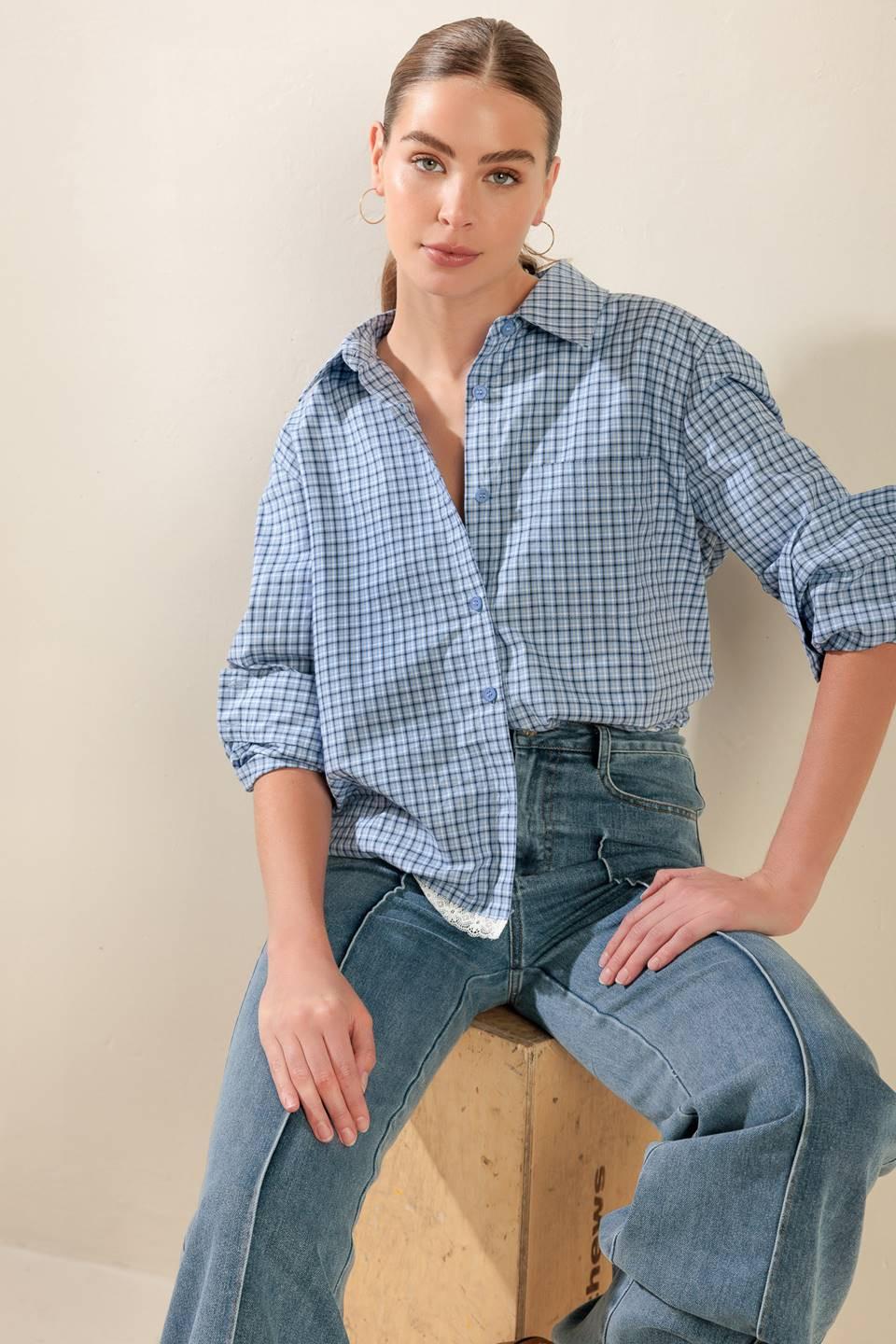 Awaiting Love Woven Top in blue, view 4 — Soul Flow Apparel