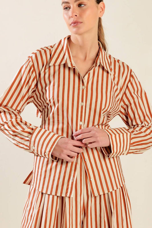 Pieces of My Heart Woven Top in taupe rust, view 4 — Soul Flow Apparel
