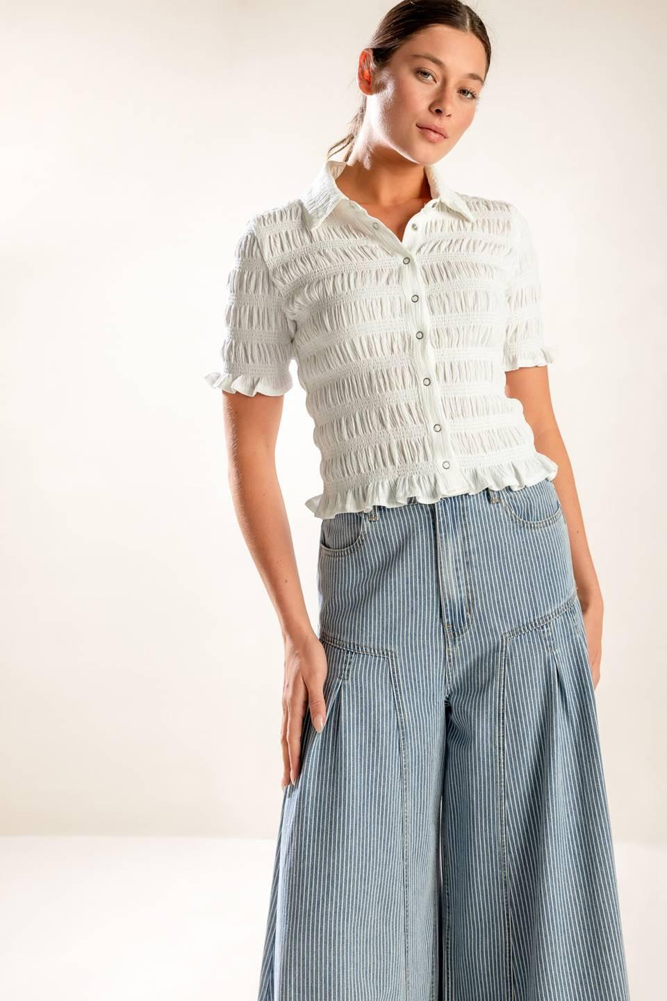 Picnic At Sunset Woven Top in off-white, view 1 — Soul Flow Apparel