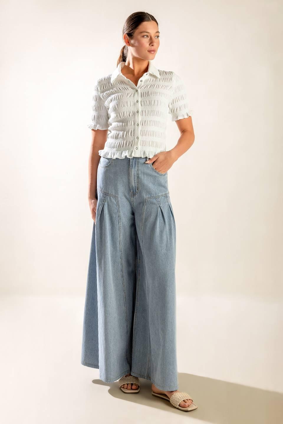 Picnic At Sunset Woven Top in off-white, view 2 — Soul Flow Apparel