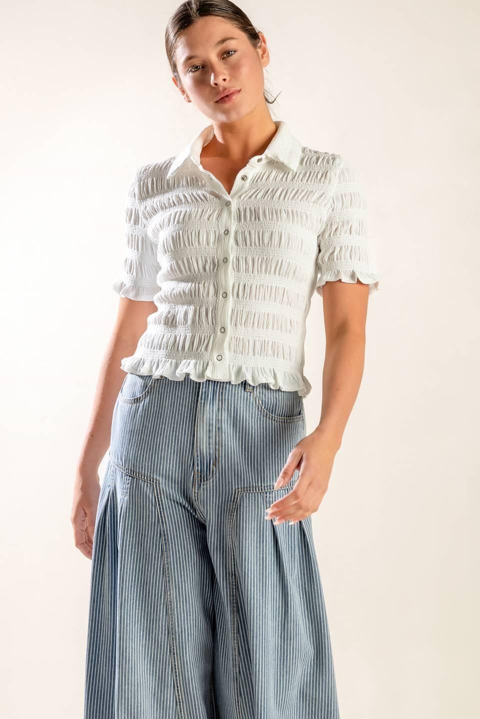 Picnic At Sunset Woven Top in off-white, view 5 — Soul Flow Apparel